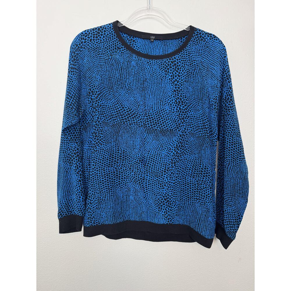 Tibi 100% Silk Animal Print Top Womens XS Blue Crewneck Long Sleeve Lounge